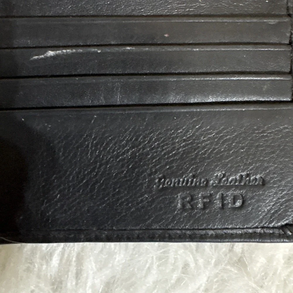 Mens Black Genuine Leather RFID Blocking Bifold Wallet with Trifold ID Window